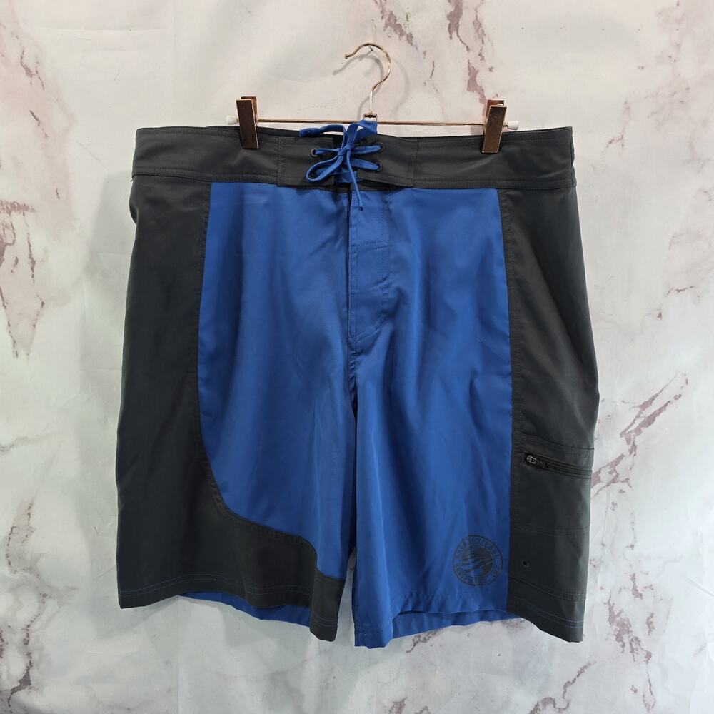 REI Swim Trunks Mens 36 Large Blue Gray Board Shorts Lace Up Swimming Suit